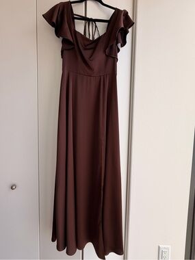 Azazie Brown Flutter-Sleeve Maxi Dress